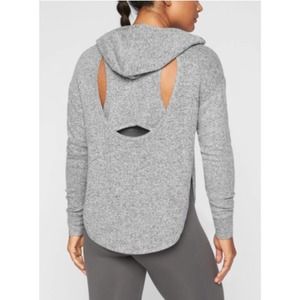 Athleta Lombard Hooded Sweater Ballet Gray Long Sleeve Open Back Soft Rare XS
